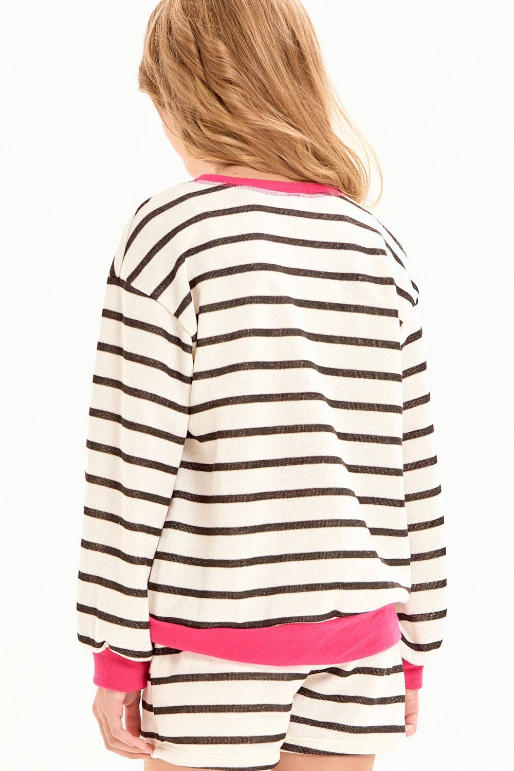 French Terry Stripe Sweatshirt & Shorts Lounge Set | Black & Cream