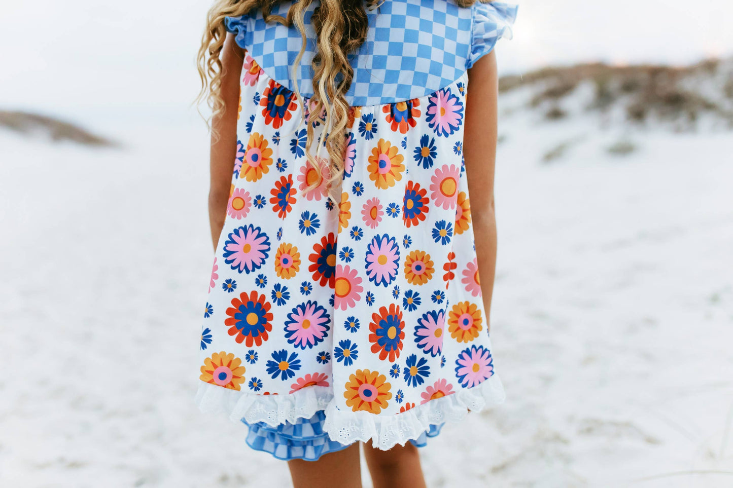 Blue Checkered Flower Power Shorts Set