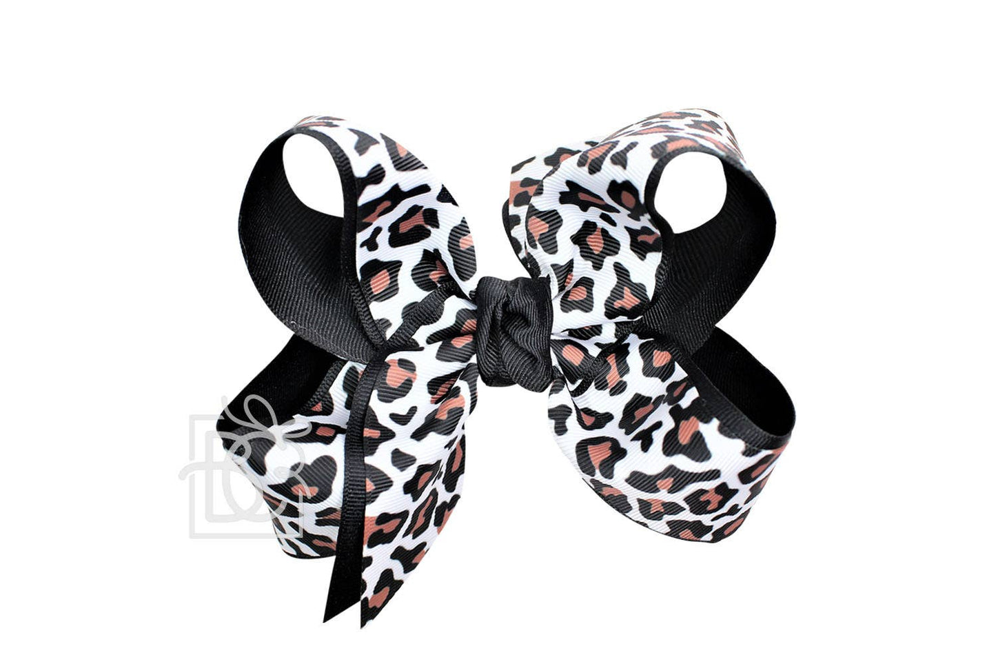 LAYERED LEOPARD BOW ON CLIP: 6.5" Jumbo - 2.25" & 2" Ribbons on Lg. Alligator Clip / OATMEAL/MULTI LEOPARD