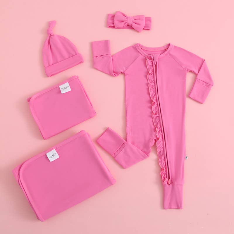 Perfectly Pink Ruffled Romper NICU Friendly