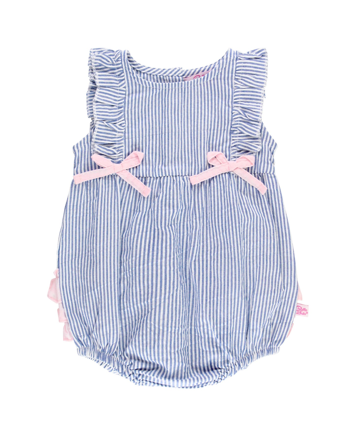 Classic Blue Seersucker Ruffle Bubble Romper