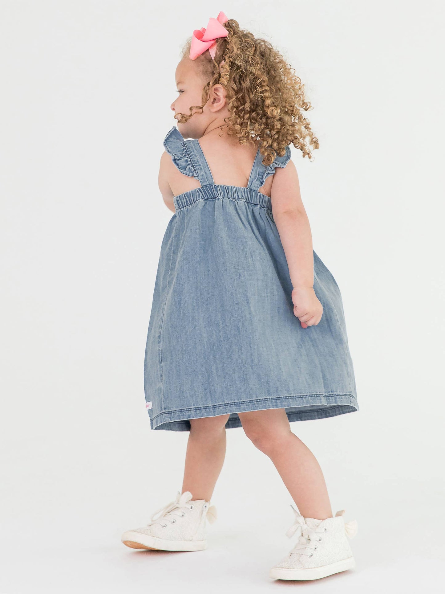 Light Wash Flutter Bow Woven Dress