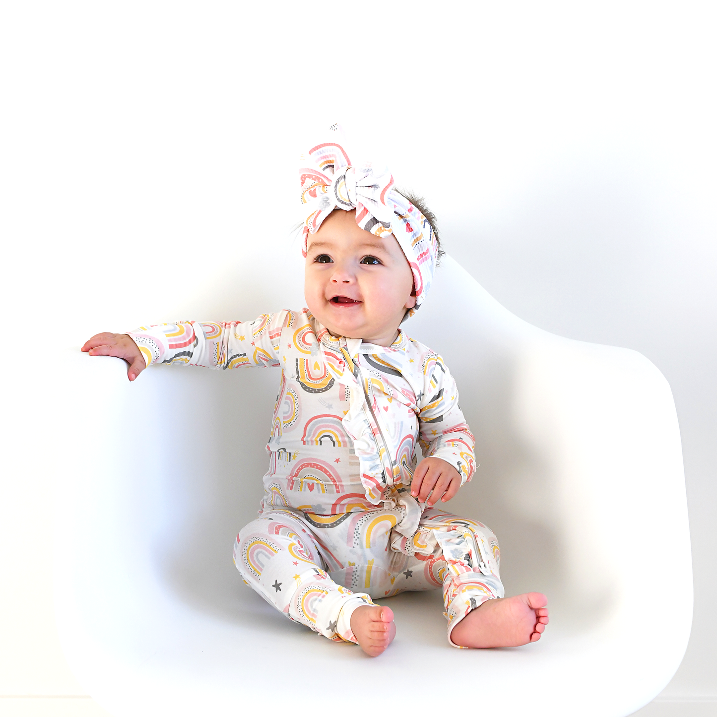 Millie Ruffle Zip Bamboo Rainbow Sleepies