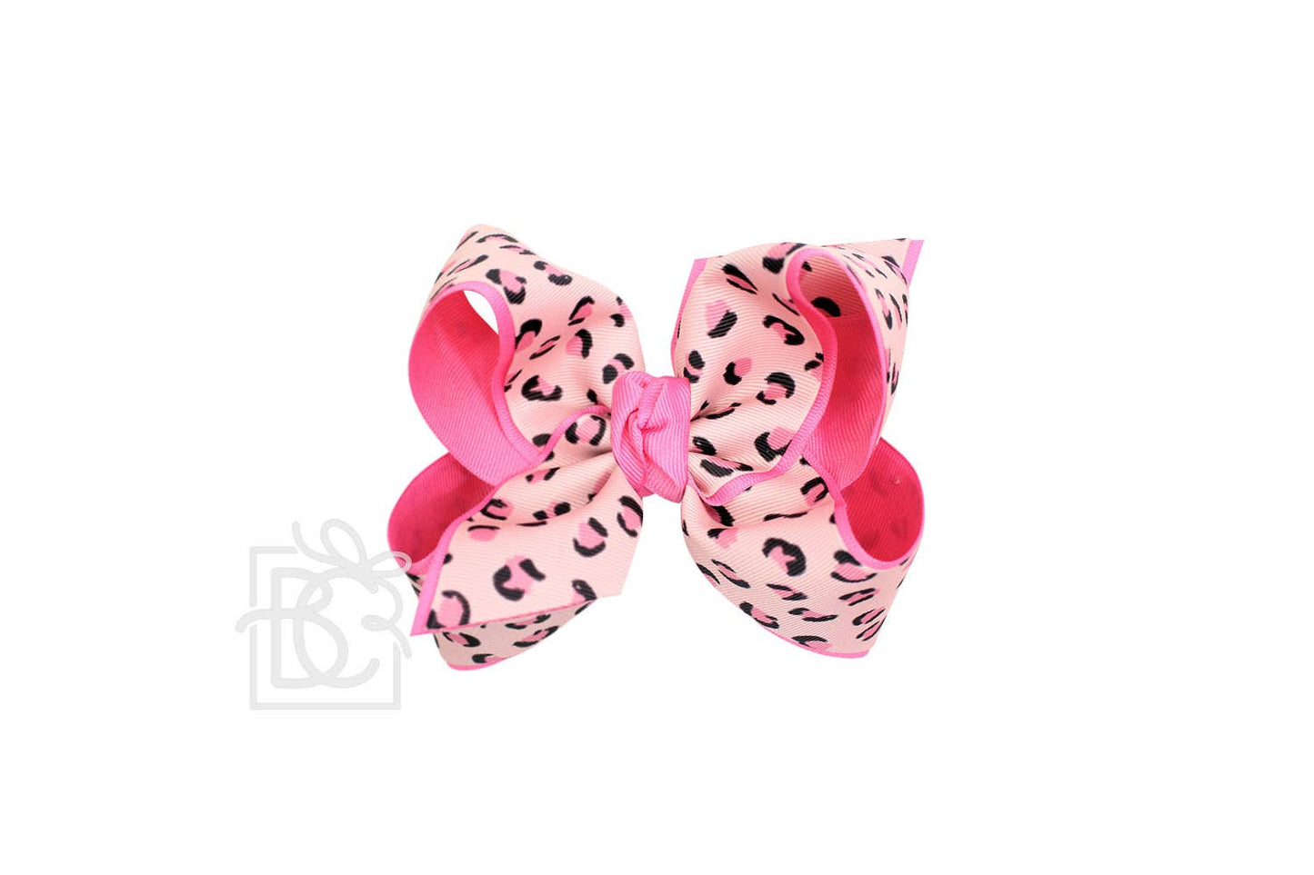 LAYERED LEOPARD BOW ON CLIP: 6.5" Jumbo - 2.25" & 2" Ribbons on Lg. Alligator Clip / OATMEAL/MULTI LEOPARD