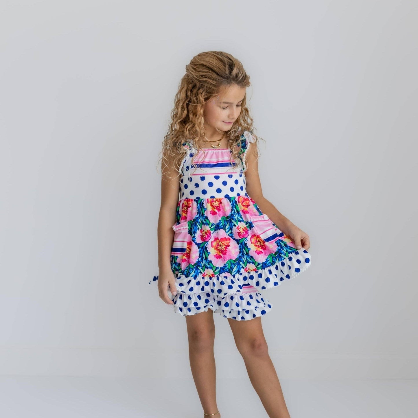 Floral & Polka Dot Ruffle Shorts Set