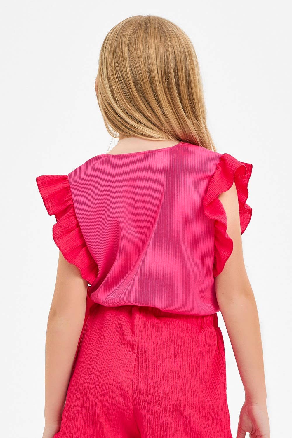Ruffle Sleeve Ribbed Knit Top & Ruffle Skort Set