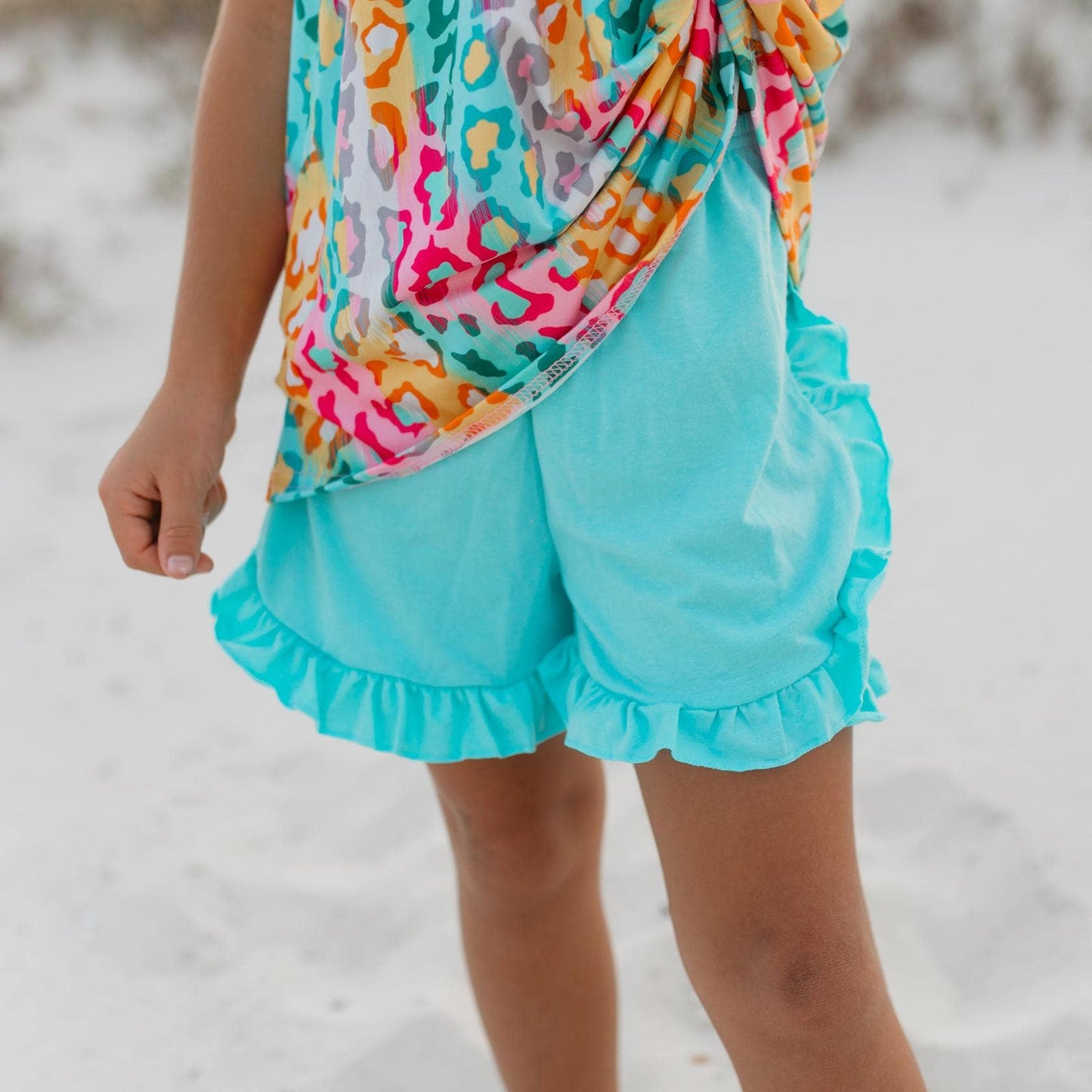 Rainbow Leopard Ruffle Spring Shorts Set
