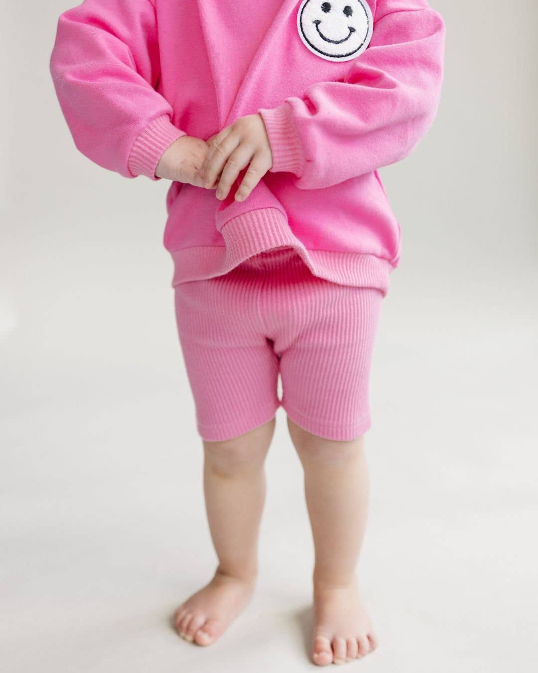 Pink Ribbed Biker Shorts Set