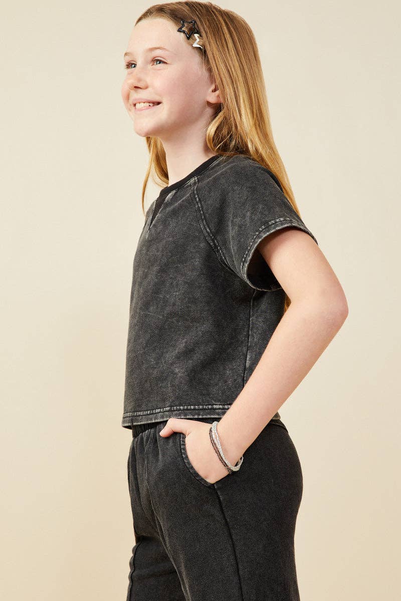 Vintage Washed Short Sleeve Knit Sweatshirt