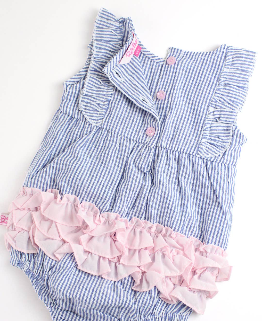 Classic Blue Seersucker Ruffle Bubble Romper