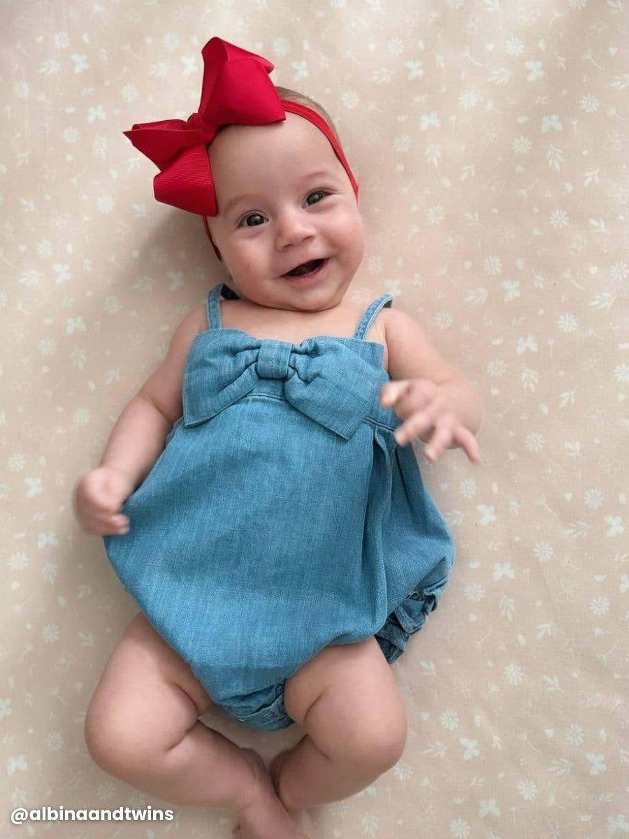 Light Wash Bow Front Bubble Romper