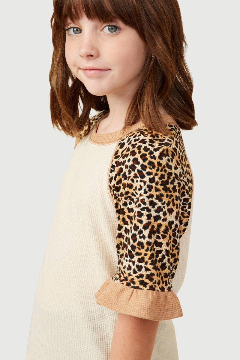 Leopard Sleeve Raglan Knit Top | Oatmeal