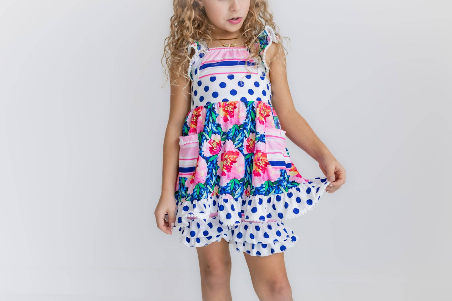 Floral & Polka Dot Ruffle Shorts Set