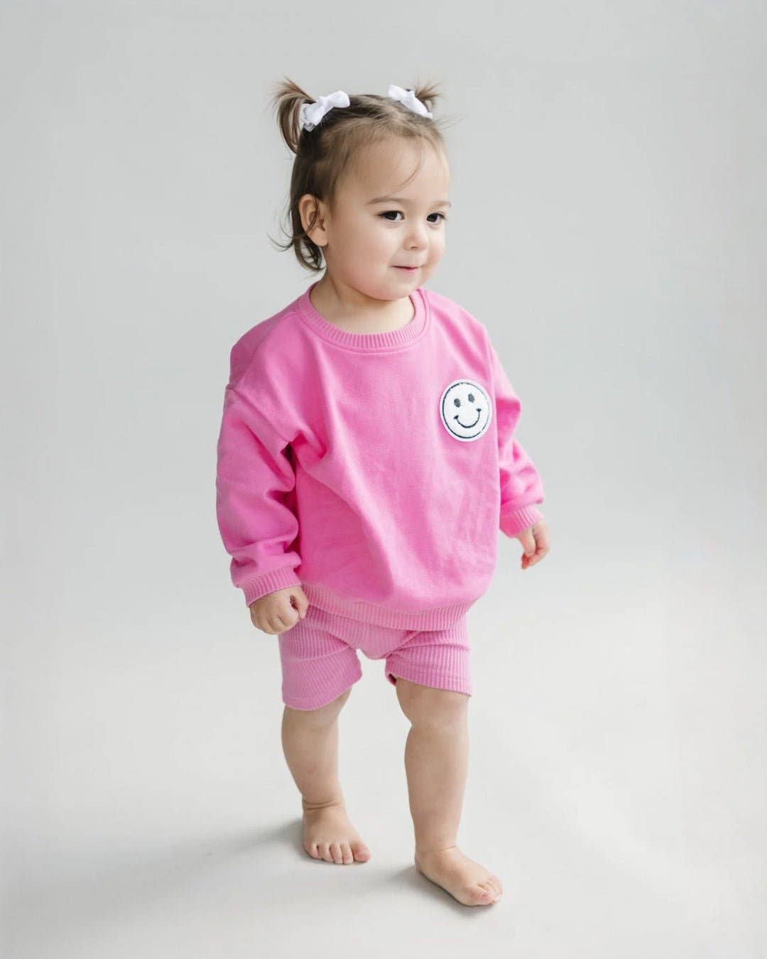Pink Ribbed Biker Shorts Set