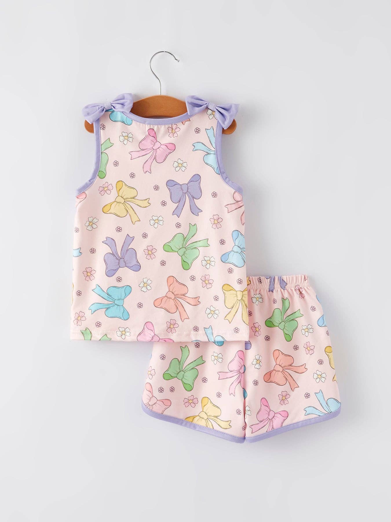 Girls Purple Bow Sleeveless Vest Top and Shorts Set: 2