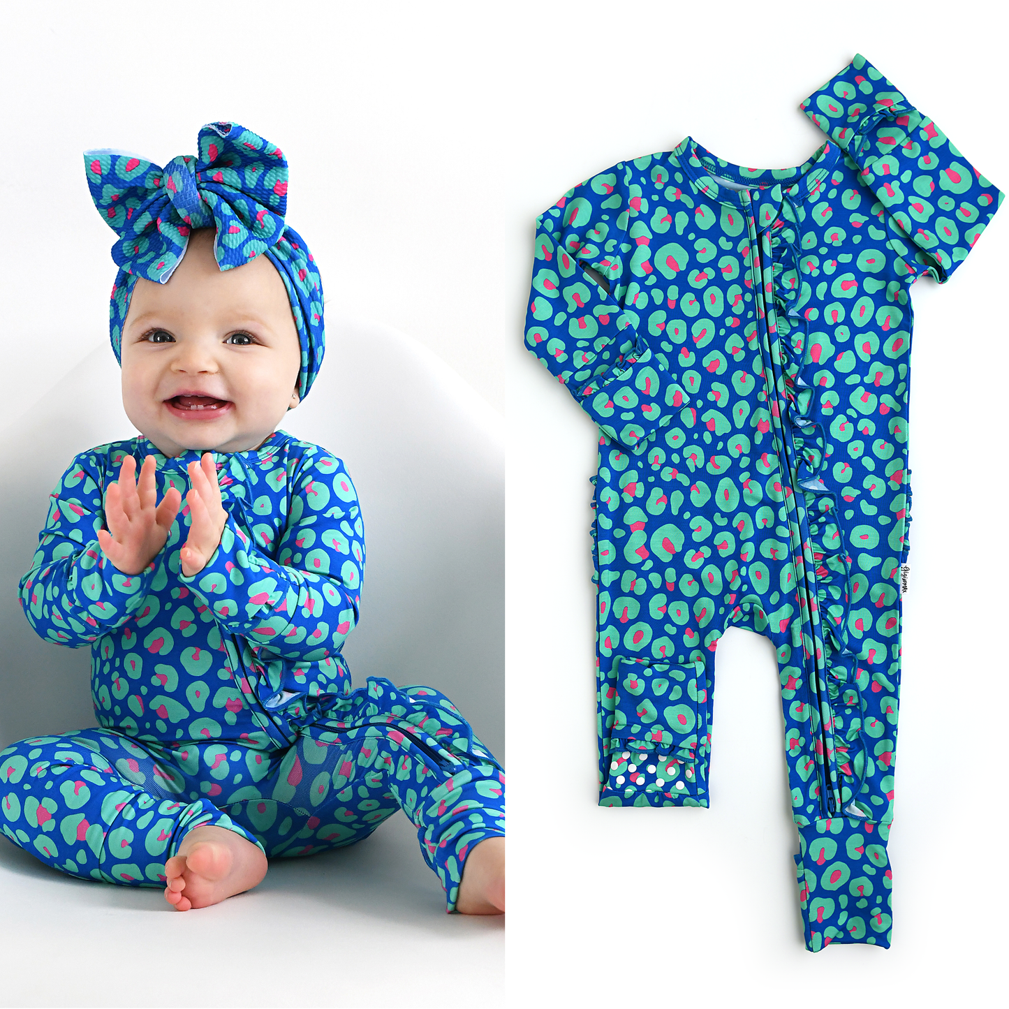 Miley Leopard Ruffle Zip Bamboo Baby Sleepies