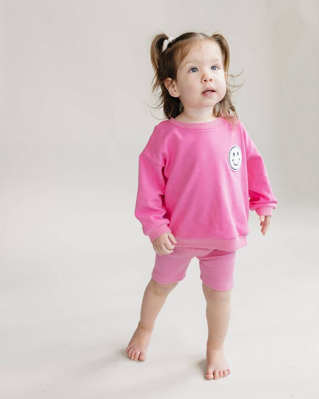 Pink Ribbed Biker Shorts Set
