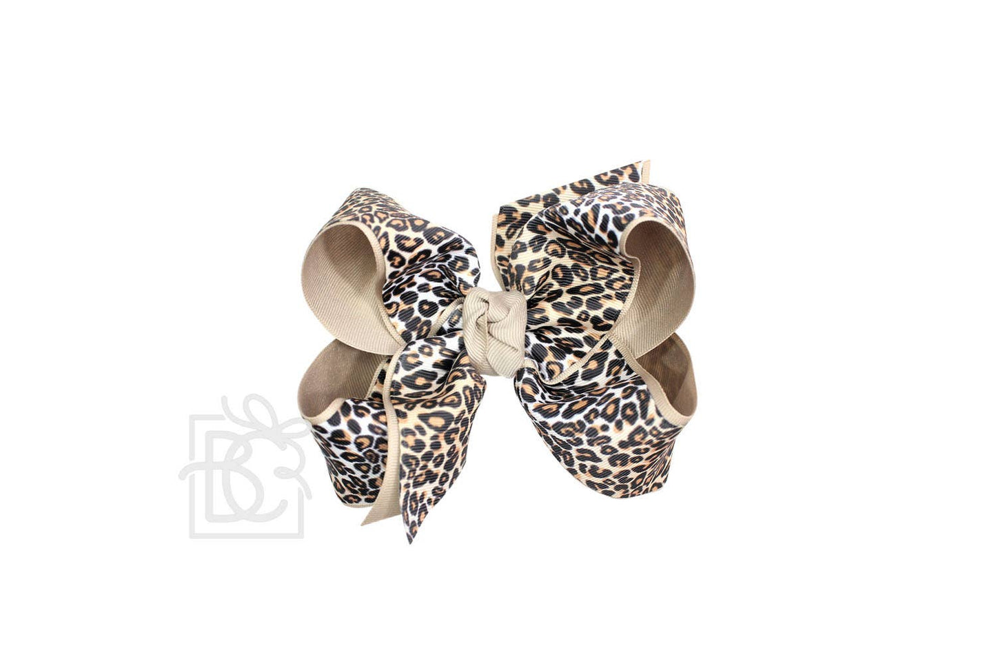 LAYERED LEOPARD BOW ON CLIP: 6.5" Jumbo - 2.25" & 2" Ribbons on Lg. Alligator Clip / OATMEAL/MULTI LEOPARD