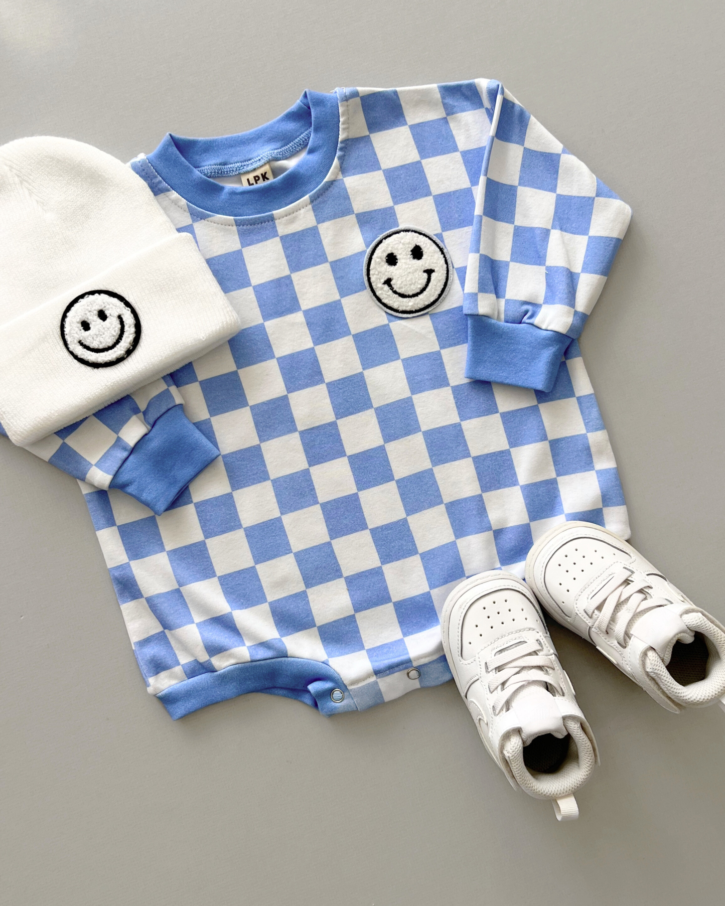 Checkered Smiley Bubble Romper