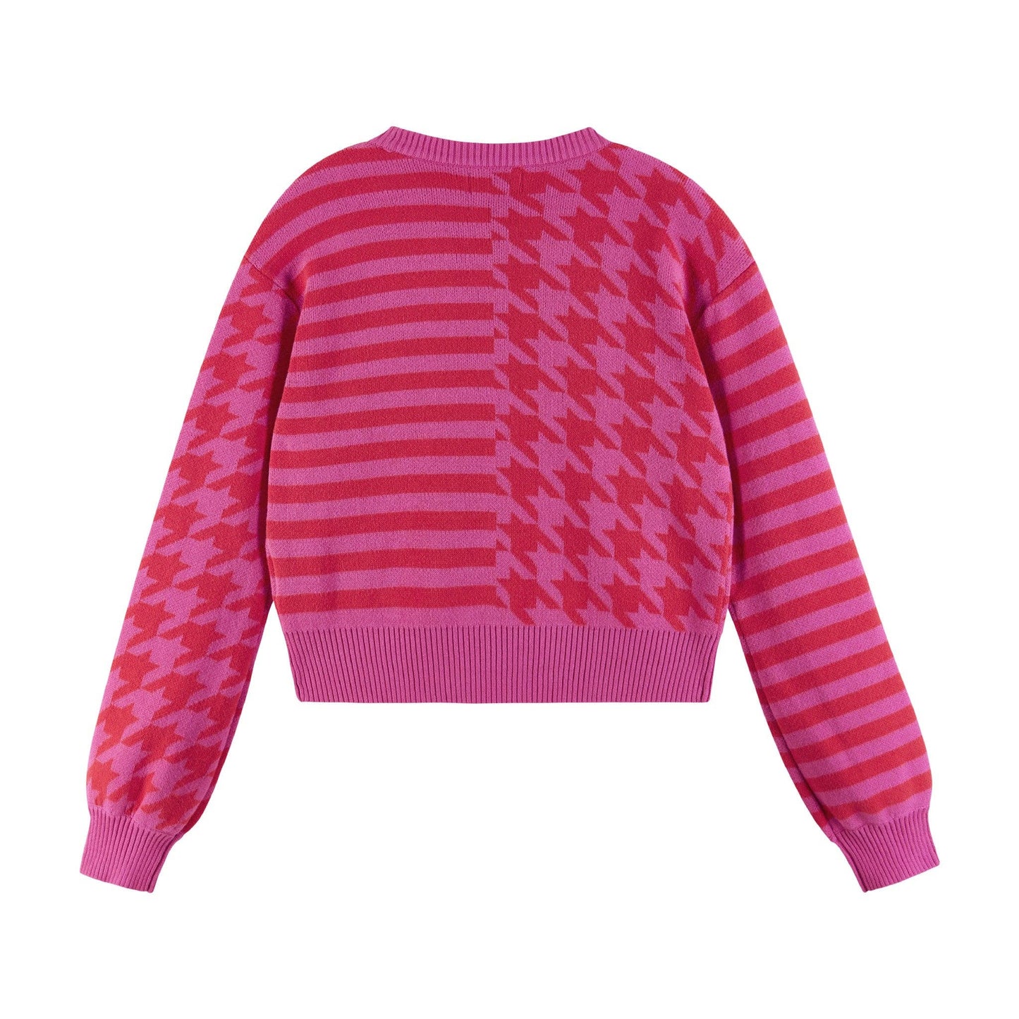 Houndstooth & Striped Cropped Cardigan