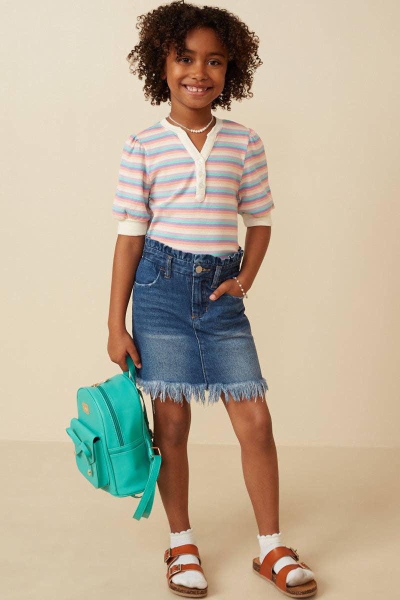 Button Detail Ribbed Knit Stripe Top