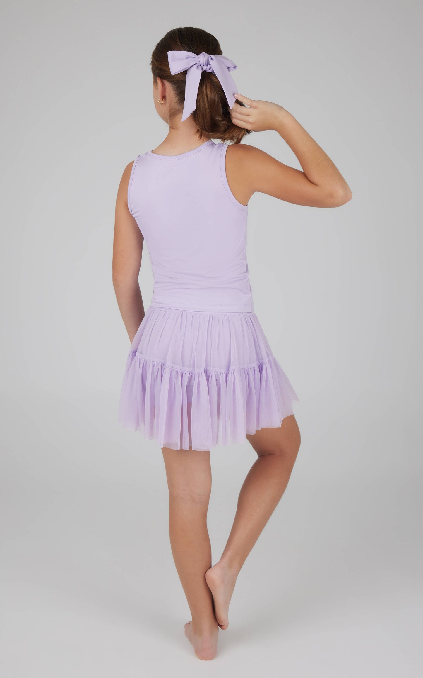 Tank + Mesh Jersey Ruffle Skort + Scrunchie Set | Pastel Lilac