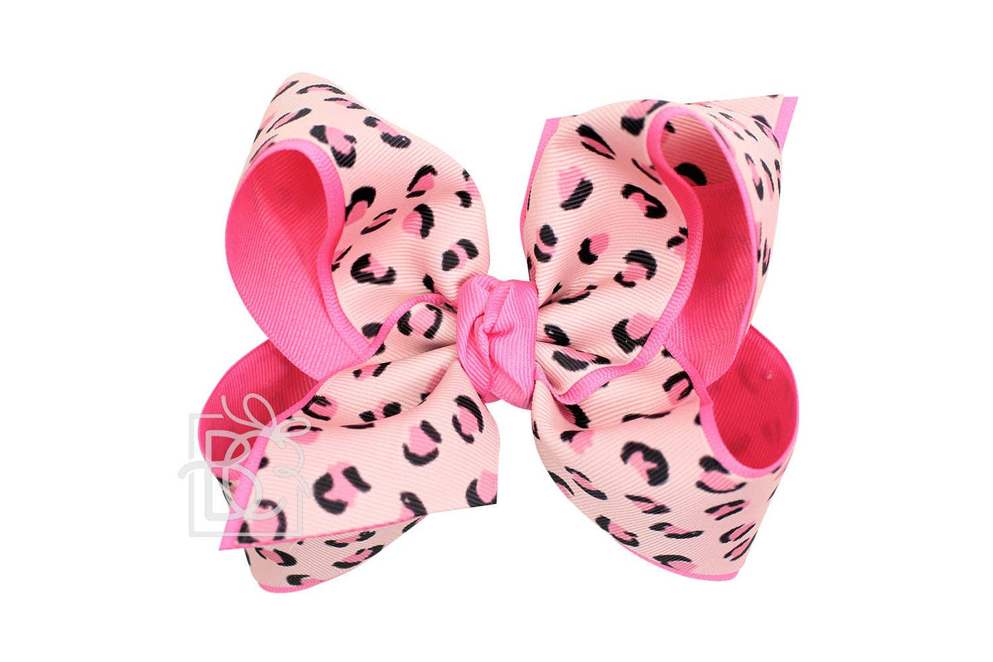 LAYERED LEOPARD BOW ON CLIP: 6.5" Jumbo - 2.25" & 2" Ribbons on Lg. Alligator Clip / OATMEAL/MULTI LEOPARD