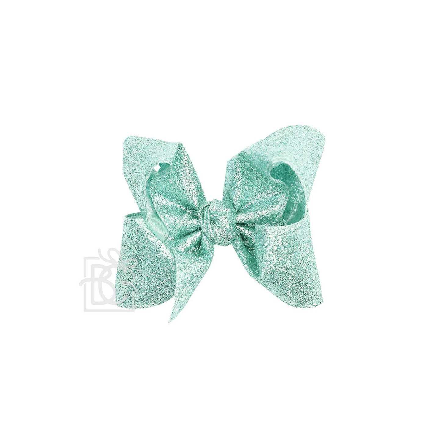 GLITTER METALLIC BOW ON CLIP: 6.5" Jumbo - 2.5" Ribbon on Lg. Alligator Clip / WHITE