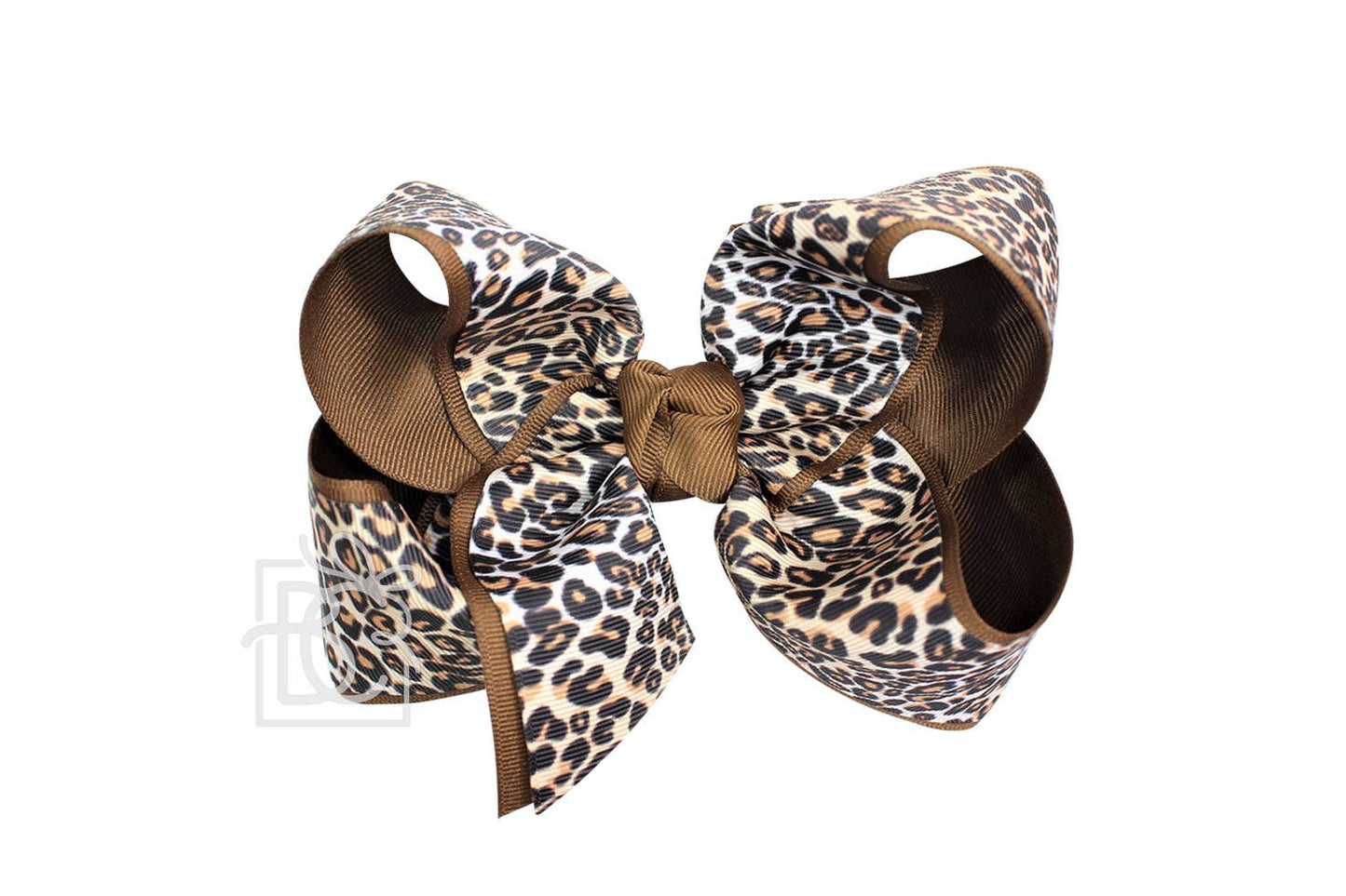 LAYERED LEOPARD BOW ON CLIP: 6.5" Jumbo - 2.25" & 2" Ribbons on Lg. Alligator Clip / OATMEAL/MULTI LEOPARD