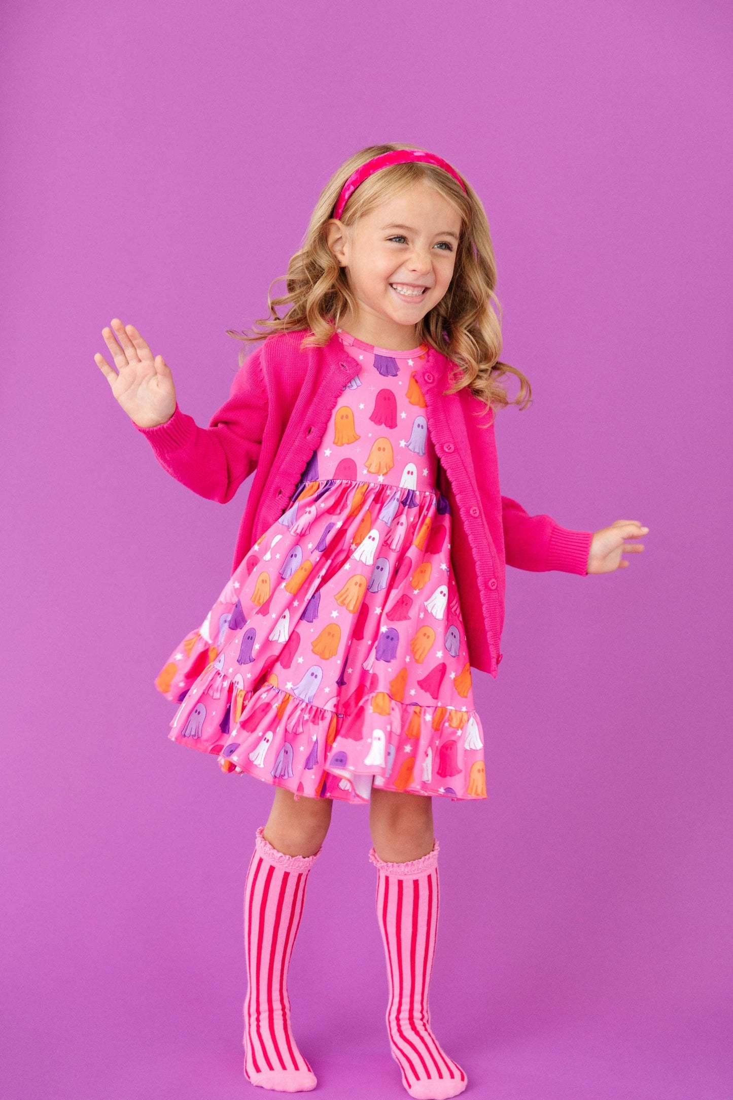 Taffy Pink Vertical Striped Lace Top Knee High Socks