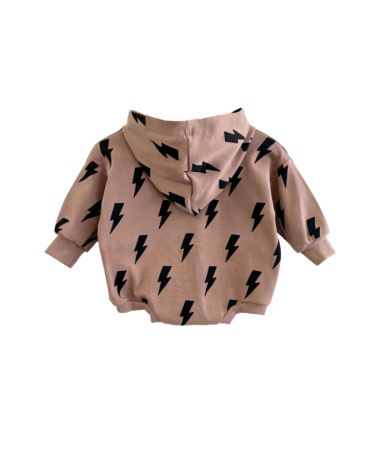 Hooded Bubble Romper | Mocha Bolts: 12-18M
