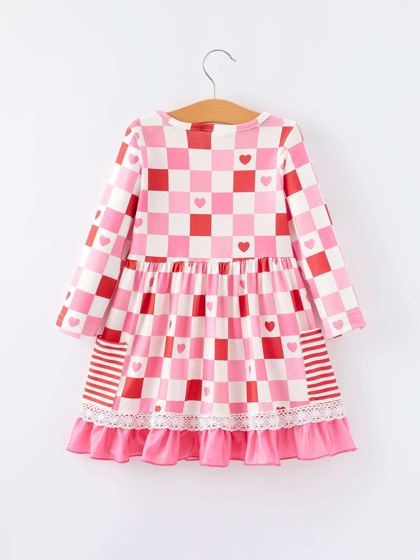 Valentine's Day Checkerboard Print Pink Pocket Dress: 2