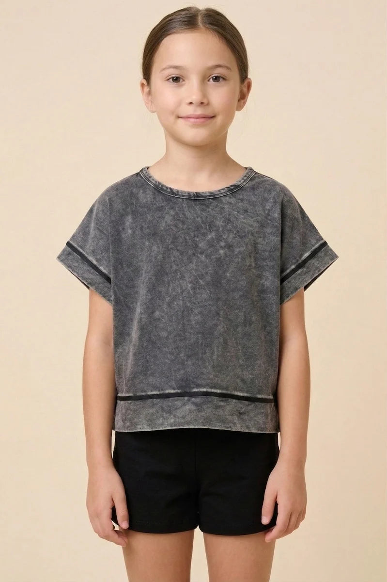 Open Tulip Back Washed Knit Tee | Black