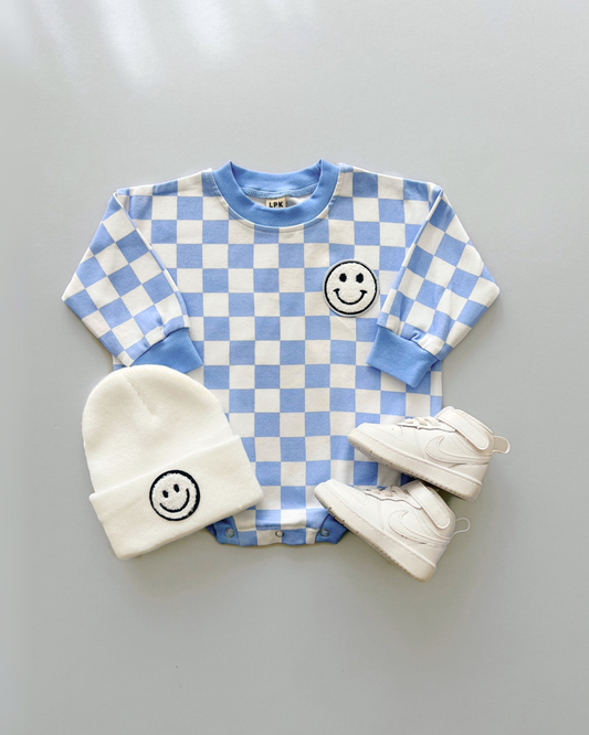 Checkered Smiley Bubble Romper
