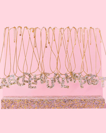 Letter Necklaces w/ Display - Pearl Confetti