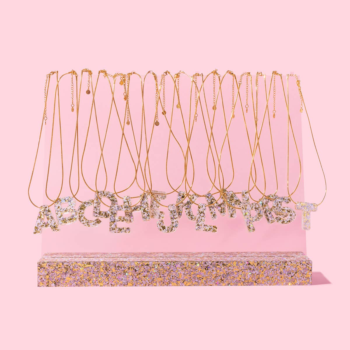 Letter Necklaces w/ Display - Pearl Confetti