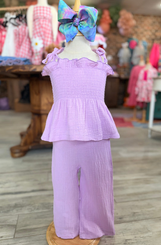 Smocked Muslin 2-Piece Pants Set