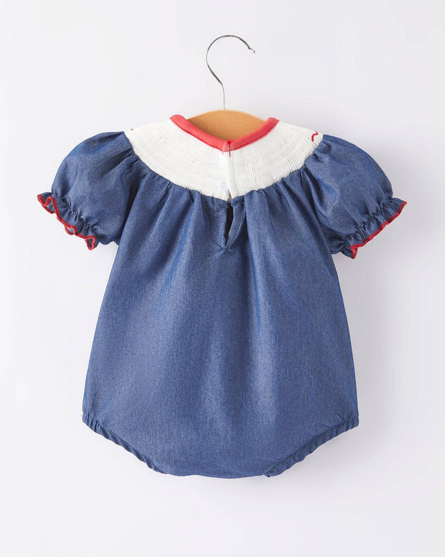 Girls Farm Smocking Embroidered Blue Dress: 12M