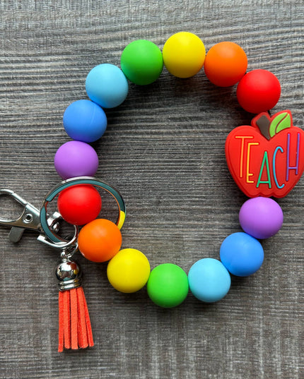 Apple Colorful Teacher Wristlet Keychain: Pink