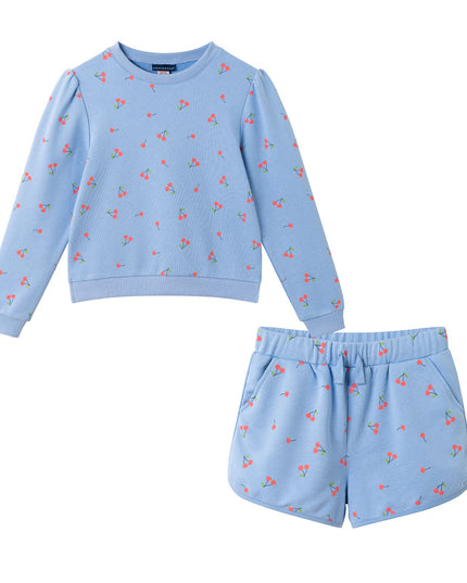 Toddler Cherry Printed Crewneck Sweatshirt + Shorts | Periwinkle