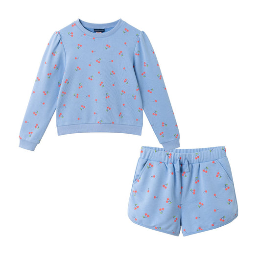 Cherry Printed Crewneck Sweatshirt + Shorts | Periwinkle