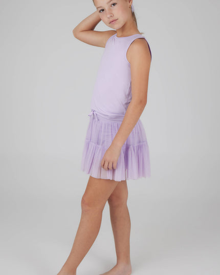 Tank + Mesh Jersey Ruffle Skort + Scrunchie Set | Pastel Lilac