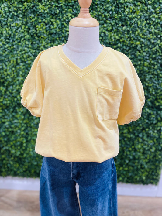 Garment Washed V Neck Tee | Butter Yellow