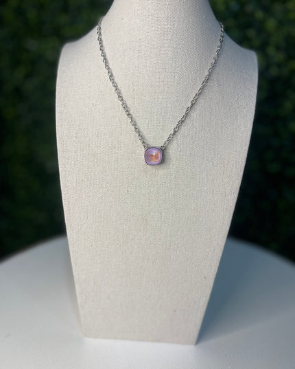 Austrian Square Crystal Necklace | Purple