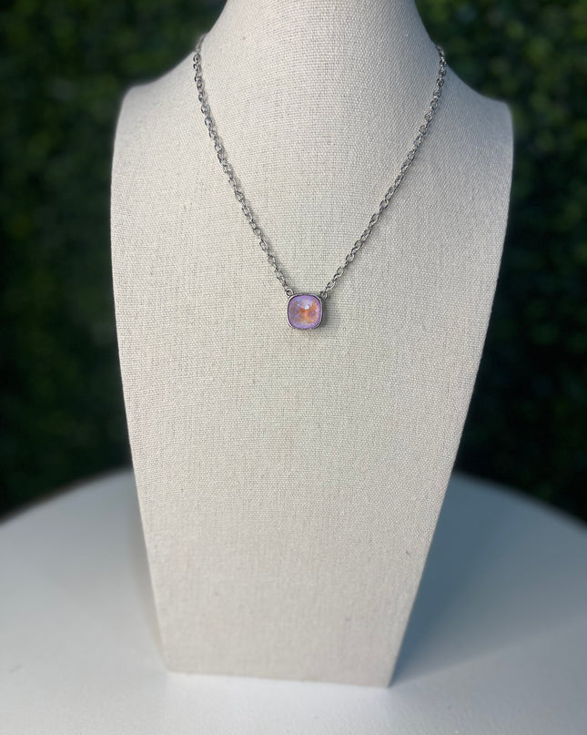 Austrian Square Crystal Necklace | Purple