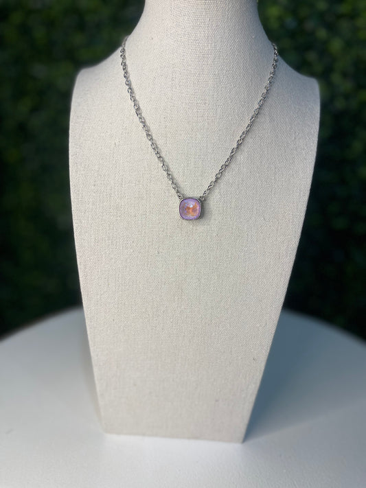Austrian Square Crystal Necklace | Purple