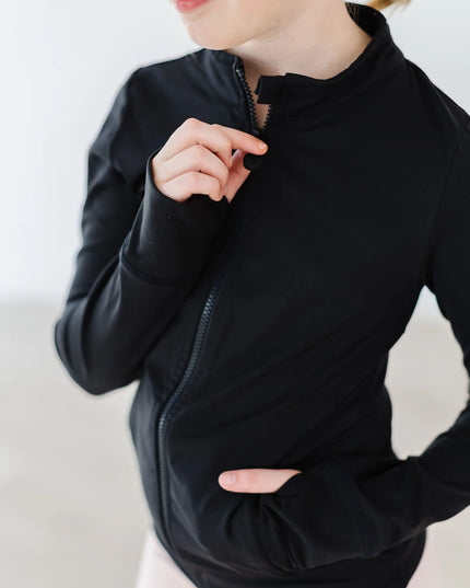 Balanced Black Full-Zip Ruffle Active Jacket