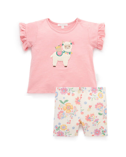 Llama Ruffle Tee + Short Set | Pink Papaya
