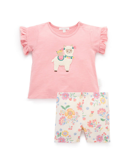 Llama Ruffle Tee + Short Set | Pink Papaya