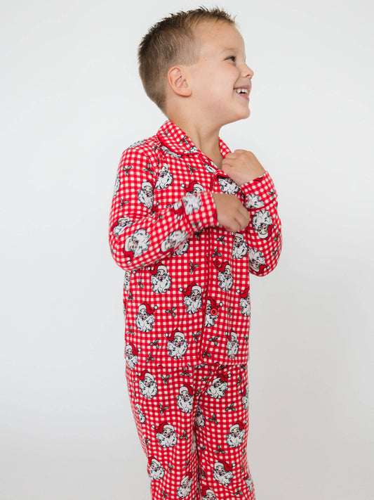 Red Dear Santa Long Sleeve Button Up Pajama Set